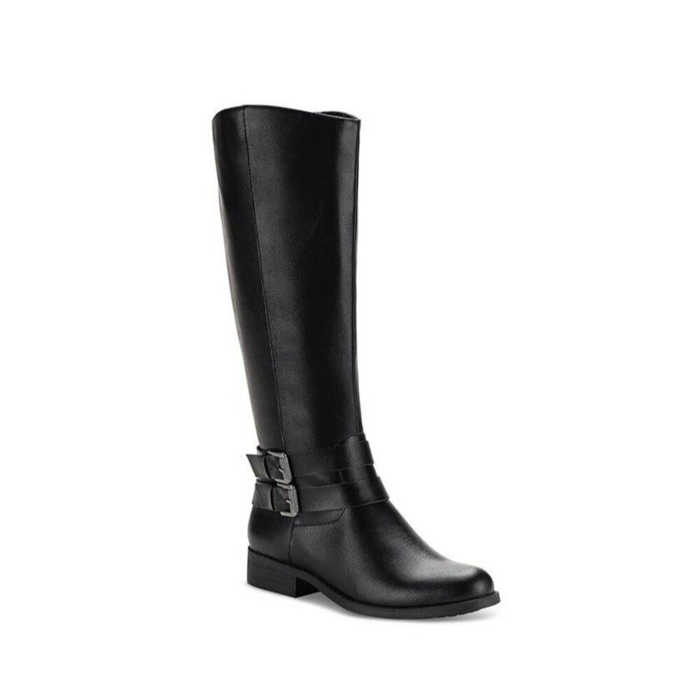 Style Co Womens 8.5 M Black Malia Faux Leather Knee High Riding Boots NIB PX6